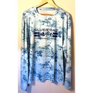 Silver Bait Men's XL Blue Fish Scale Long Sleeve Sun Protection Fishing Shirt